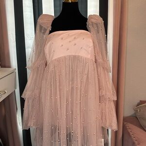 Pink Layered Tulle Dress with Pearl Details